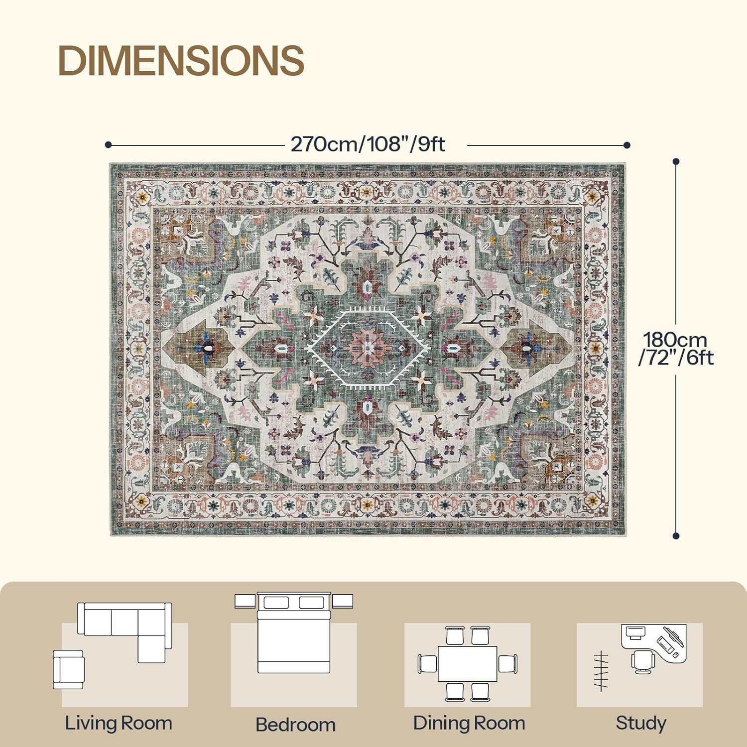 HOOBRO Small Round Side Table, 5 x 7 ft Area Rugs Washable, 28.7" H Tall Coffee Drink Table,Living Room Rugs for Bedroom, Small Circle End Table, Non-Slip Carpets, BF167BZ01-GN03AR01