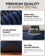 23.6in Pouf Ottoman, Corduroy Ottoman Foot Rest with Dual‑Layer Support, Large Poofy Pouf with Soft Chunk‑Foam Top & Firm Foam Base, Floor Foot Stool for Living Room, Blue