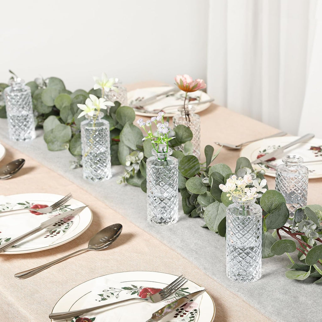 Clear Glass Bud Vase, 20 Pack Living Bud Vases, Small Diamond Bud Vases in Bulk, Mini Flowers Vases for Table Centerpiece, Office, Wedding Reception, Home Decor