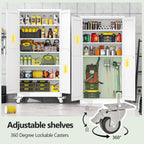Metal Garage Storage Cabinets and storage system, 74”Tall Rolling utility cabinet with Wheels, Lock, 5 Adjustable Shelves, Heavy Duty Steel Tool Locker for Home Office, Utility Room, Gym,White