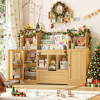 FOTOSOK Toy Storage Organizer with 2 Doors and Movable Drawer, 55.2'' W Toy Organizers and Storage with 9 Cubbies, Kids Bookshelf with Toy Shelf, Playroom Storage Toy Chest Cabinet for Playroom