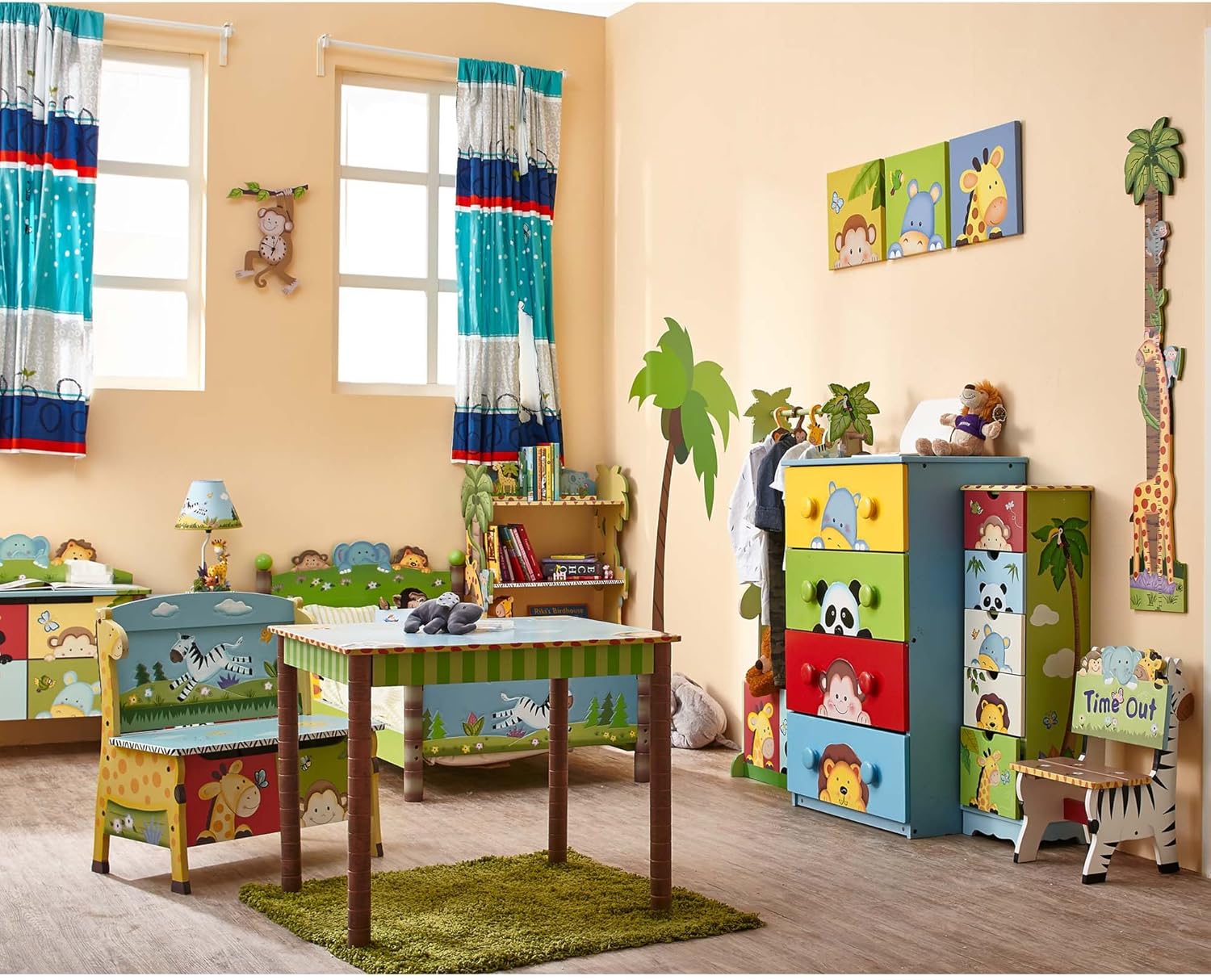 Fantasy Fields Sunny Safari Kids Wooden Bookshelf with Storage Drawers, Multicolor