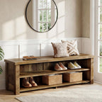 Tribesigns 55.12" Entryway Bench with Storage, Farmhouse Shoe Storage Bench with 2-Tier Shelves, Shoe Rack for Entryway, Hallway, Mudroom, Bedroom, Rustic Brown