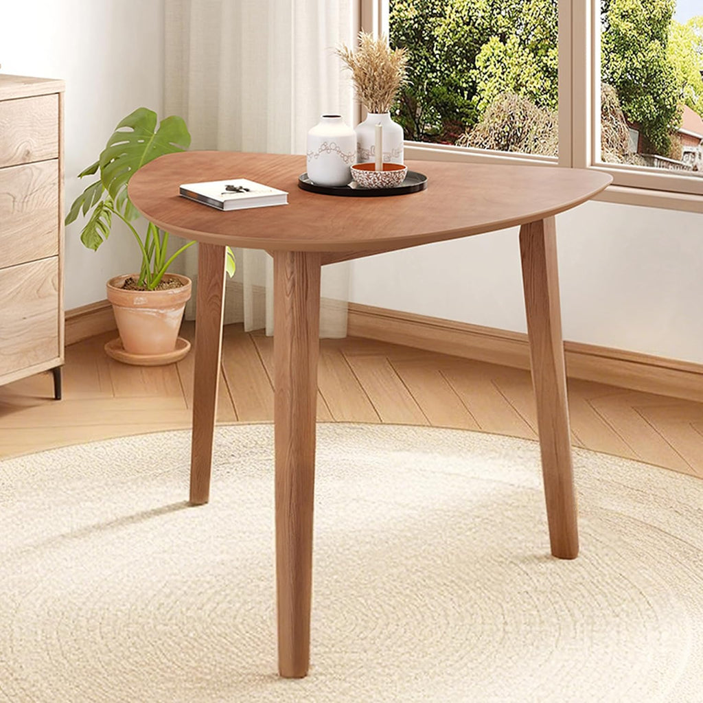 Merax Modern Triangular Side Table, Space-Saving 36 inch Wood Accent Table for Living Room, Bedroom, Solid Rubber Wood & MDF, Light Brown