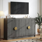 Decofy 55" Buffet Sideboard Cabinet, Modern Mid Century Console Cabinet with Adjustable Shelves & Wavy Grain Doors for Kitchen Cabinets, Living Room, Entryway, Coffee Bar Cabinet (Black Walnut)