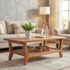 LITTLE TREE Solid Wood Coffee Table, 47-Inch Living Room Center Table with Shelf, 2-Tier, Smooth Corners, Lightweight, Easy Assembly, 23.6" D x 47.2" W, Warm Cedar Brown Finish