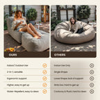 Outdoor Indoor Bean Bag Chair with Ottoman, 2-in-1 Lounge Beanbag with Filling, Water-Repellent Polyester Patio Sofa, Full-Body Ergonomic Support Floor Seating, Dark Gray