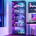 Dystler Glass Display Cabinet with Doors, 69" Tall RGB LED Curio Cabinet with 5-Tier Wooden Shelves for Collectibles, Lockable Display Case for Living Room (1, Black)