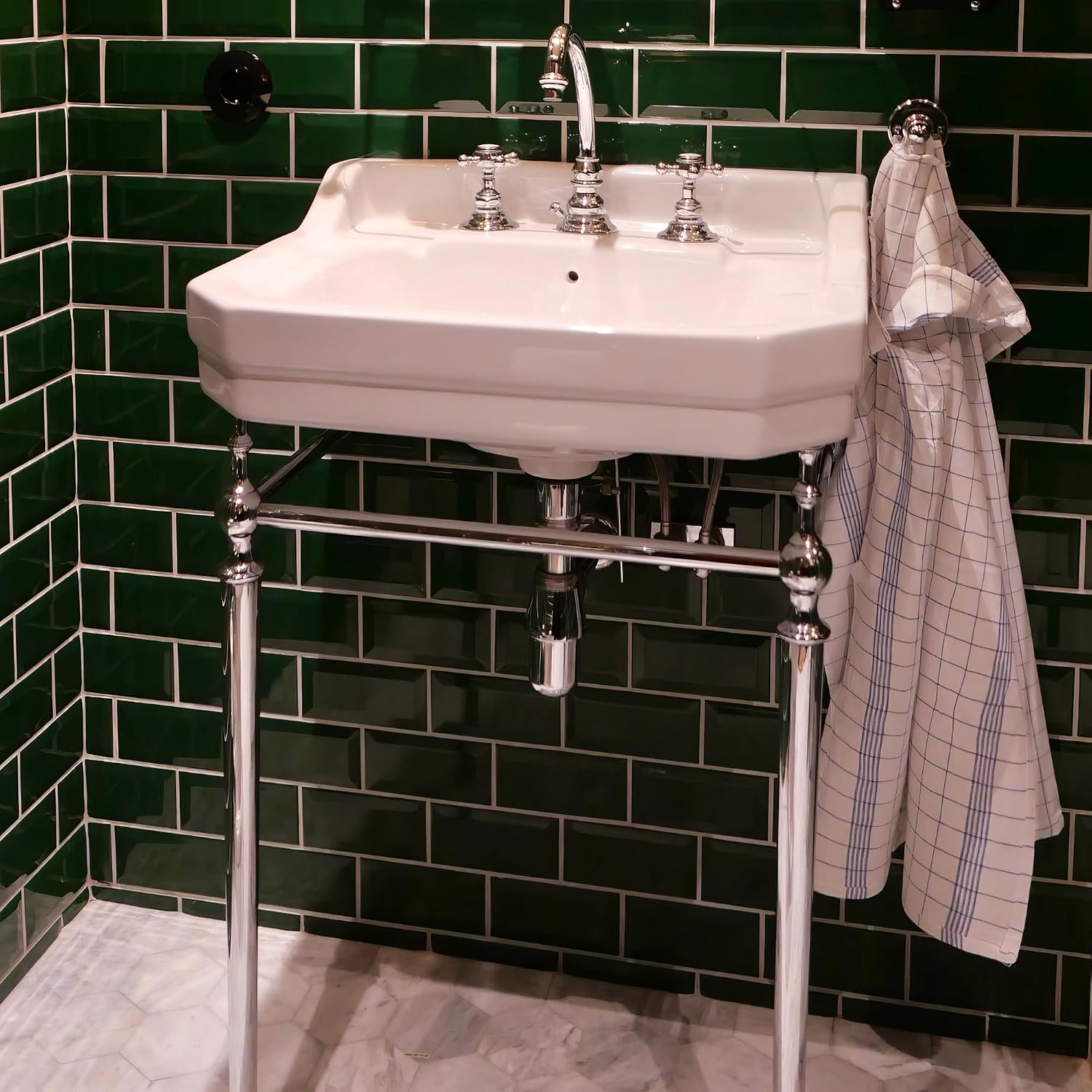 Whitehaus Collection WHV024-L33-3H-C Victorian Style Bath Console Sink with Interchangeable Towel Bar and Backsplash