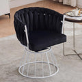 Mistpeople Swivel Weave Accent Chair, Velour Upholstered Modern Chair with Woven Tufted Backrest for Living Room, Bedroom, Vanity, Black