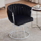 Mistpeople Swivel Weave Accent Chair, Velour Upholstered Modern Chair with Woven Tufted Backrest for Living Room, Bedroom, Vanity, Black