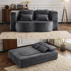 78" Plush Fabric Folding Floor Sofa Couch Bed,Convertible Folding Sofa Bed, Full Size Love Seat Sleeper Bed with 4 Pillows for Living Room Apartment Office (Plush Fabric+Gray)