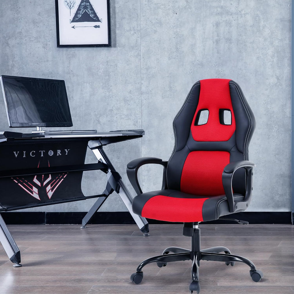 Cheap Gaming Chair Video Game Chair Ergonomic Computer Game Chair with Lumbar Support Adjustable Armrest High Back Racing Swivel Office Chair PU Leathe for Adults Kids Red