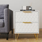 Modern Night Stand Set of 2, White Bedside Tables with 2 Drawers Storage for Bedroom, Wood End Side Table with Gold Legs for Living Room
