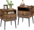 VECELO Night Stand for Bedroom Set of 2,Modern Solid Wood Nightstand with Storage Shelf and Drawer, Bedside Table End Table for Living Room,Bedroom,Entryway,Easy Assembly,Vintage Brown