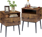VECELO Night Stand for Bedroom Set of 2,Modern Solid Wood Nightstand with Storage Shelf and Drawer, Bedside Table End Table for Living Room,Bedroom,Entryway,Easy Assembly,Vintage Brown