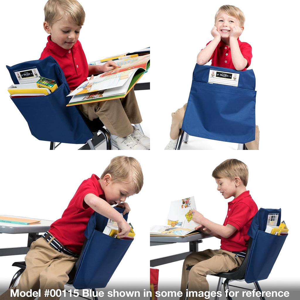 Seat Sack Student Chair Storage Pocket - 19", Single Pocket, Classroom Chair Organizer for Student Desks, Durable Over-the-Chair Storage, Ready-to-Use Name Tag Window, Blue, 1-Pack