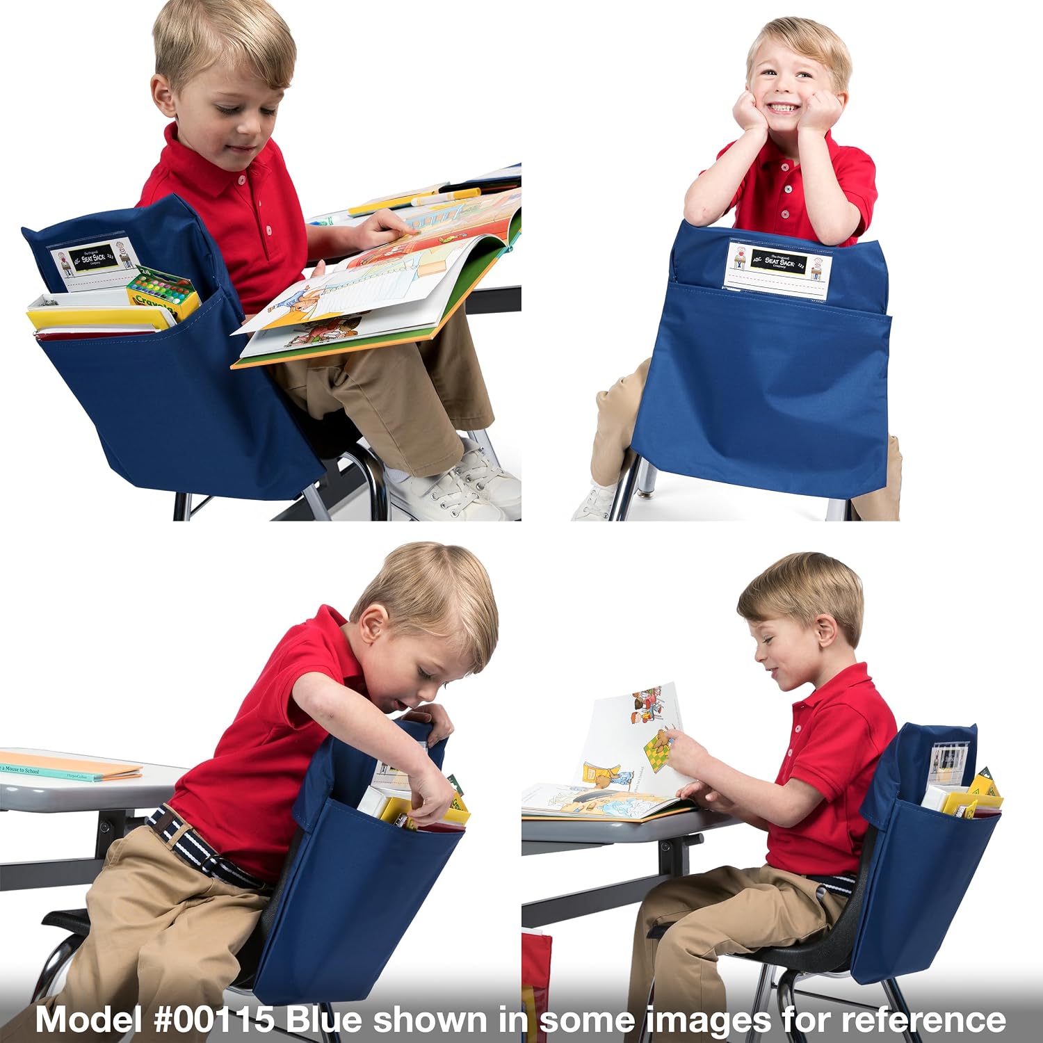 Seat Sack Student Chair Storage Pocket - 19", Single Pocket, Classroom Chair Organizer for Student Desks, Durable Over-the-Chair Storage, Ready-to-Use Name Tag Window, Blue, 1-Pack