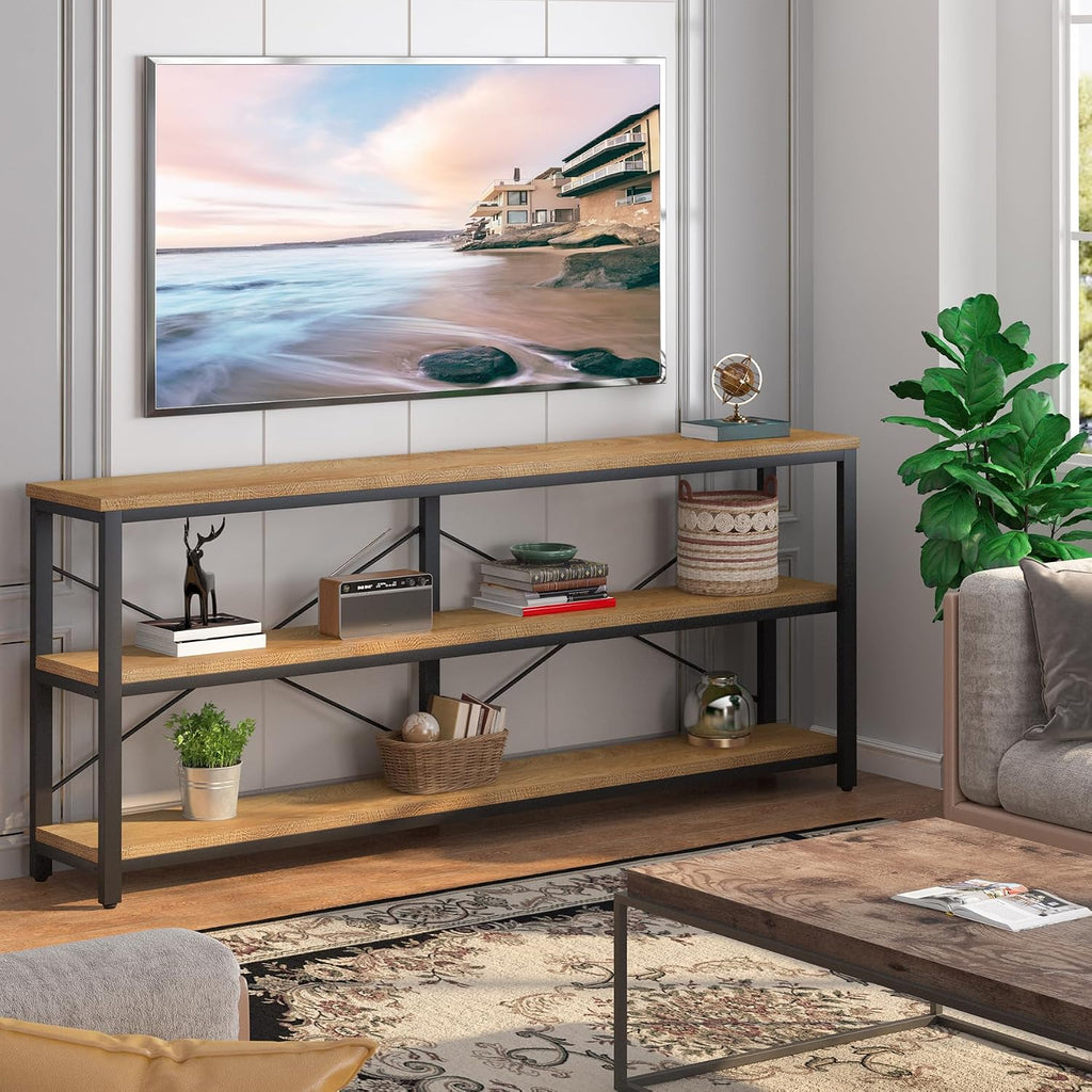 Tribesigns 71" Sofa Tables,Extra Long Couch Table, Narrow Long Console Table, Entryway Table,Sofa Table with 3 Tiers Storage Shelves (Light Brown)
