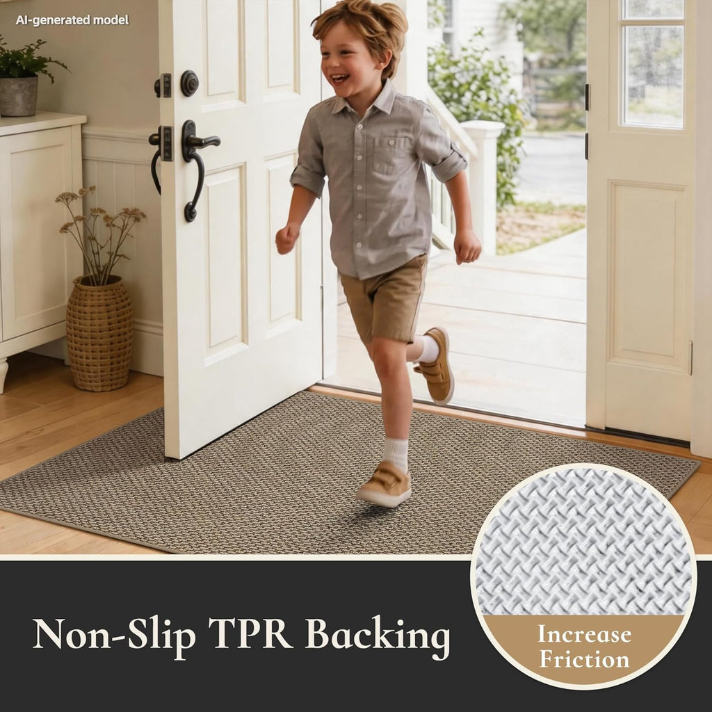 Dirt Trapper Door Mat 24"x 36", Non Slip Washable Doormat, Stain Resist and Absorbent Welcome Mat, Dog Door Mats,Low Profile Entrance Floor Mats for Front Back Door,Beige