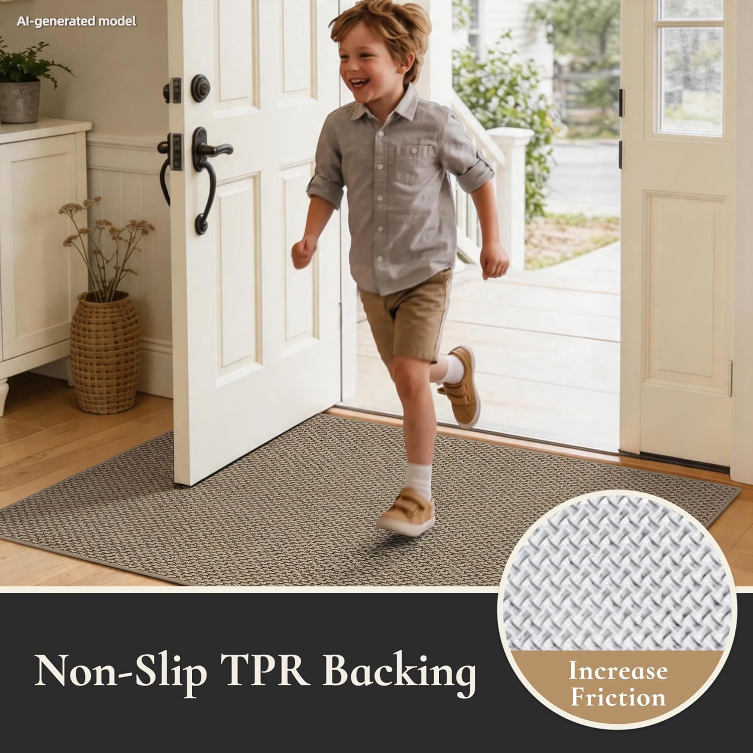 Dirt Trapper Door Mat 24"x 36", Non Slip Washable Doormat, Stain Resist and Absorbent Welcome Mat, Dog Door Mats,Low Profile Entrance Floor Mats for Front Back Door,Beige