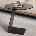 Modern C-Shaped End Table, Tempered Glass Tabletop Couch Side Table, Black Round C Table for Living Room, Bedroom, or Sofa Side – Stylish Accent Table (Grey)