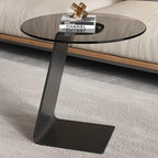 Modern C-Shaped End Table, Tempered Glass Tabletop Couch Side Table, Black Round C Table for Living Room, Bedroom, or Sofa Side – Stylish Accent Table (Grey)