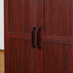 63" 2-Door Kitchen Pantry, Freestanding Storage Cabinet with 5-Tier Shelving and 2 Adjustable Shelves for Dining Room, Cherry Wood Color
