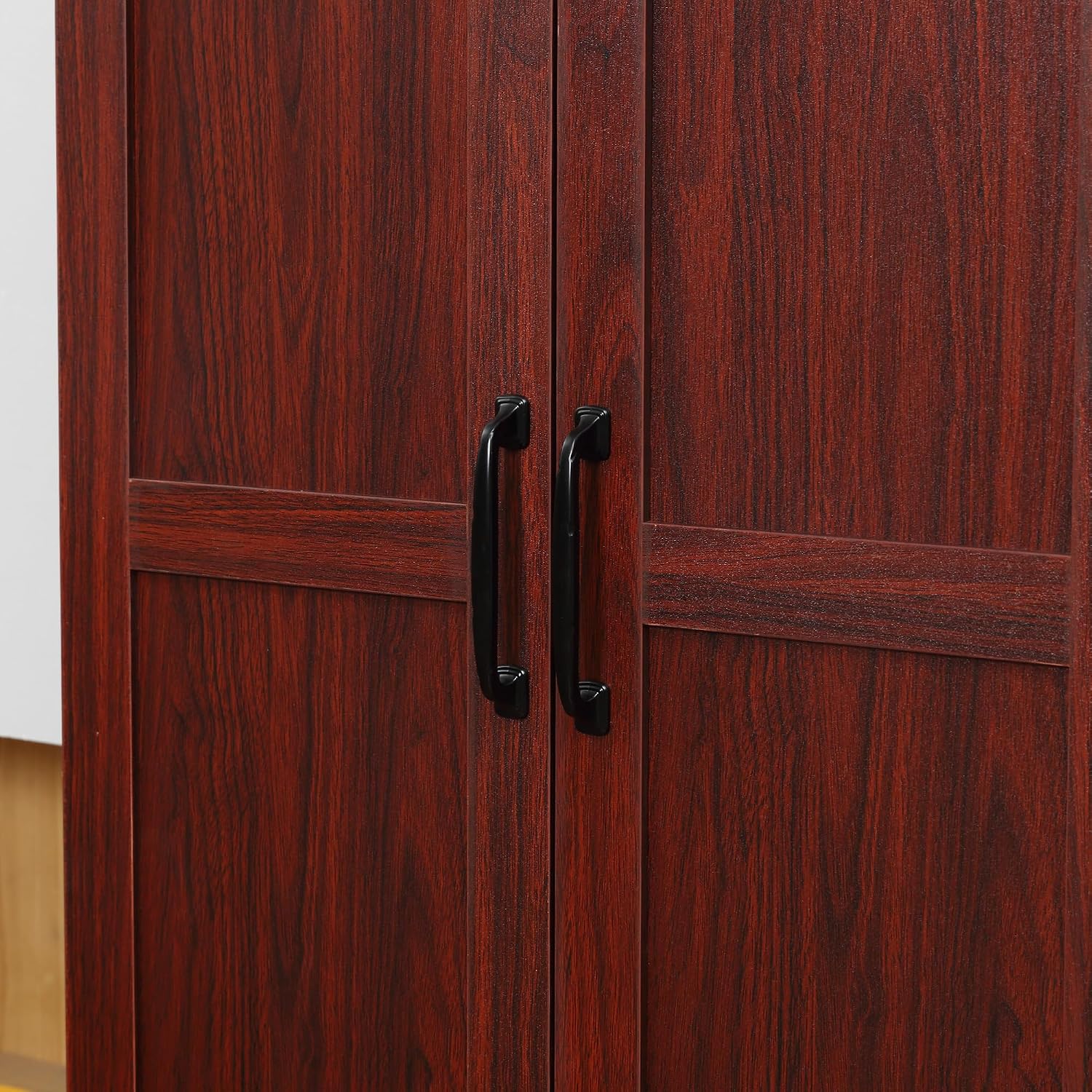 63" 2-Door Kitchen Pantry, Freestanding Storage Cabinet with 5-Tier Shelving and 2 Adjustable Shelves for Dining Room, Cherry Wood Color