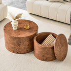 Round Nesting Coffee Tables Set of 2,Modern Coffee Table with Burl Wood Grain Finish, Round Center Table Side End Table with Storage for Living Room Office (24.8in+17.3in),Brown