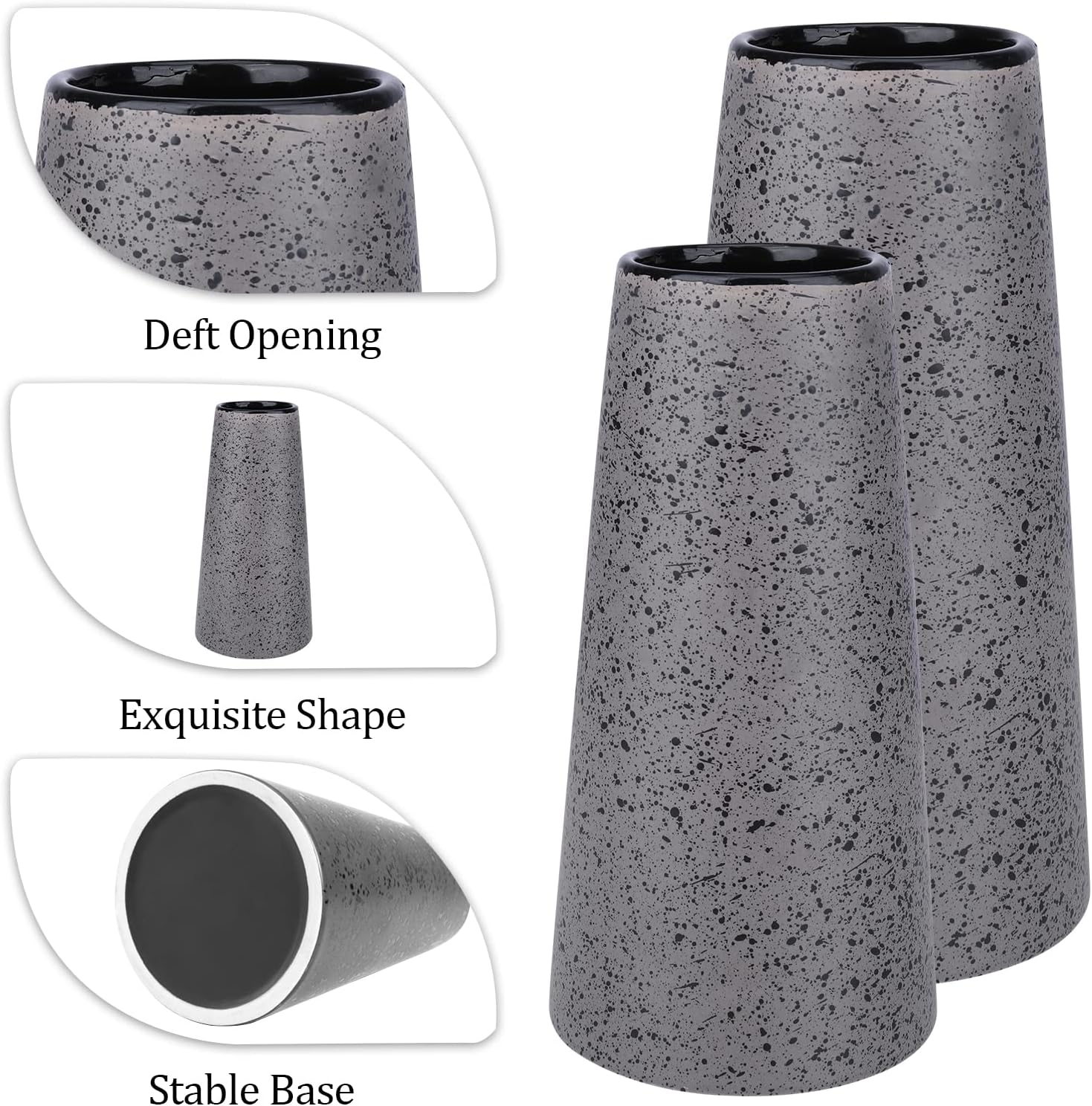 Bdor Ceramic Vase Set of 2, Modern Farmhouse Home Decor, Grey Vase with Polka Dots, Perfect for Dining, Living, Bathroom & Kitchen