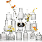 Arme 16Pcs Glass Bud Vase Set，Small Flower Vase for Centerpieces，Clear Bud Vases in Bulk， Mini Vintage Vase for Rustic Wedding Decorations