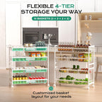 Cinati 4-Tier Snack Cart with Wheels, 29''W Toy Storage Organizer, Rolling Pantry Storage Cart with 10 Wire Baskets & Handle,Adjustable Metal Snack Rack, Kitchen Organizer for Fruit, Vegetables(White)