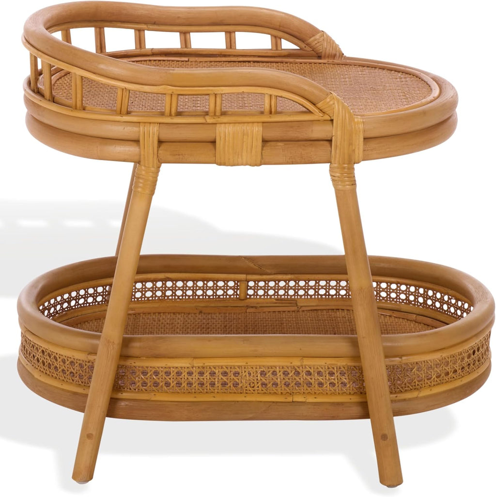 SAFAVIEH Couture - Shayleen 2-Tier Natural Rattan Accent Table - Handwoven Boho Coastal Design - Fully Assembled - Ideal for Living Room, Bedroom, Kitchen (CWK3023A)