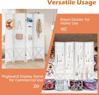 GOFLAME 4 Panel Pegboard Freestanding, 5.6 FT Display Stand with Solid Wood Frame, Foldable Privacy Screen, Room Separator, Display Board Organizer for Retail, Craft Show, White