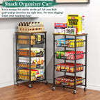 OKZEST Fruit Basket, 5-Tier Utility Kitchen Organizer and Storage Cart with Pull-Out Baskets and Wood Top, Rolling Pantry Kitchen Cart on Wheels for Fruit Potato Onion Vegetable Snack Produce