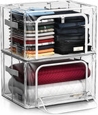Sorbus Storage Bins with Metal Frame - Stackable & Foldable Clothes Organizer Bags - Clear Soft Plastic Storage Containers (2 Pack, Medium)