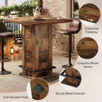 Tribesigns 39.4" H Square Bar Table, Industrial High Top Bistro Pub Cocktail Table with Metal Footrest for Kitchen Nook, Home Bar, Small Bars, Dark Brown (Table Only)