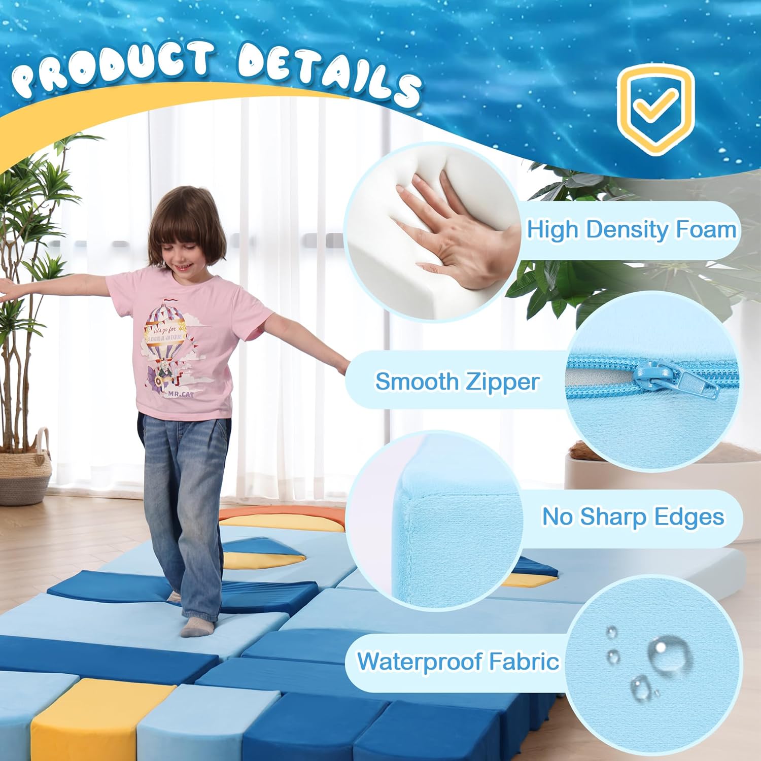Erament 22Pcs Modular Kids Play Couch for Toddler - Kids Sofa Bed for Playroom, Convertible Furniture Ocean Theme Modular Sofa Building Fort for Inspiring Creativity