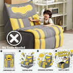 Kids Sofa Chair, Superhero-Inspired Gaming Lounge Seat with High-Density Foam, A Soft Fabric Modular Chair for Playroom, Bedroom, Reading Corner, Grey with Yellow Accents