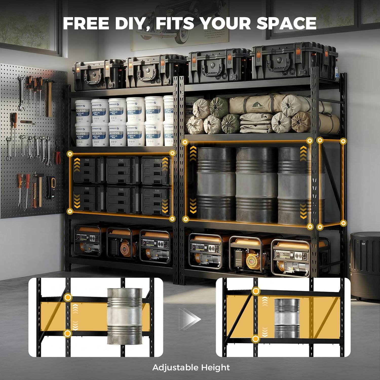 CAMMOO 72''W Heavy Duty Storage Shelves, 6000LBS Metal Garage Shelving Unit with Magnetic Label, Upgraded Structure, Solid Steel Industrial Rack, Easy Assembly for Basement, 72''W x 24''D x 72''H
