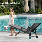WACASA HDPE Pool Lounge Chairs Set of 2 with Wheels & Cup Holder, 6-Position Adjustable Outdoor Lounge Chair, Easy 20-Min Assembly, 450LBS Bearing, Patio Lounger for Poolside, Deck, Backyard (Grey)