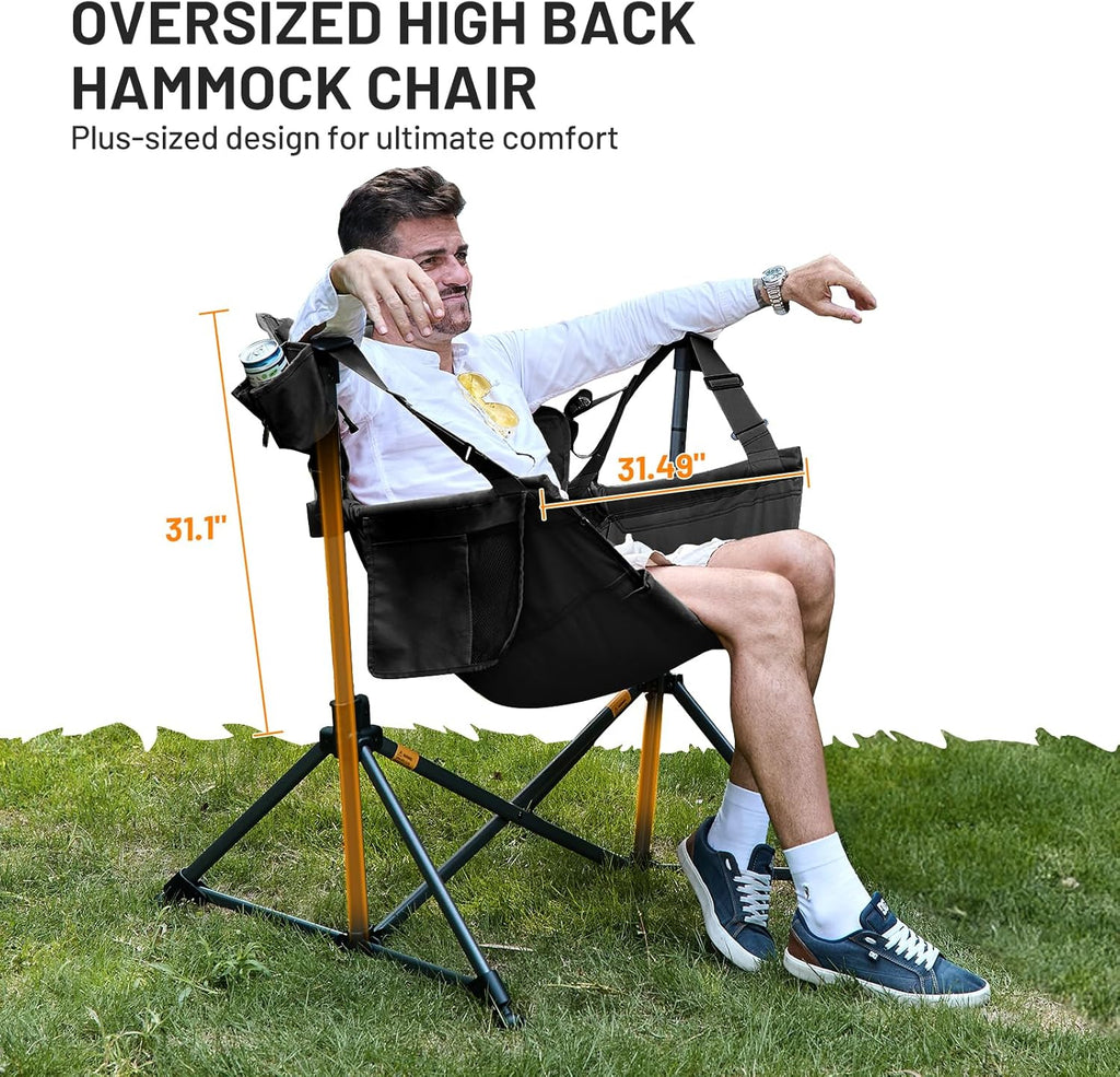 TIMBER RIDGE Hammock Camping Chair, Oversized Swinging Hammock Chair with Adjustable Back and Seat for Outdoor Lawn, Sports, Supports 400lbs, Black