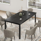 71 inch Long Rectangle Dining Table, MDF Top + Iron Legs with Rounded Corners, Modern Industrial Style Kitchen Table for 6-8 Persons, Black