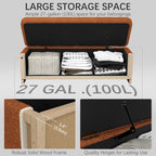 46'' Storage Bench for Bedroom, Modern Storage Ottoman Bench with Walnut Grain Base, Upholstered Bench with 27 Gallons Storage Space for Bedroom End of Bed, Entryway, Living Room, Orange