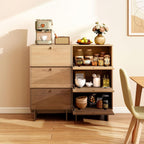 Storage Cabinet, Sideboard Buffet Cabinet with 3 Doors, Side Table with Storage for Kitchen, Living Room, W18.9xD15xH34.8, Oak Trio Color