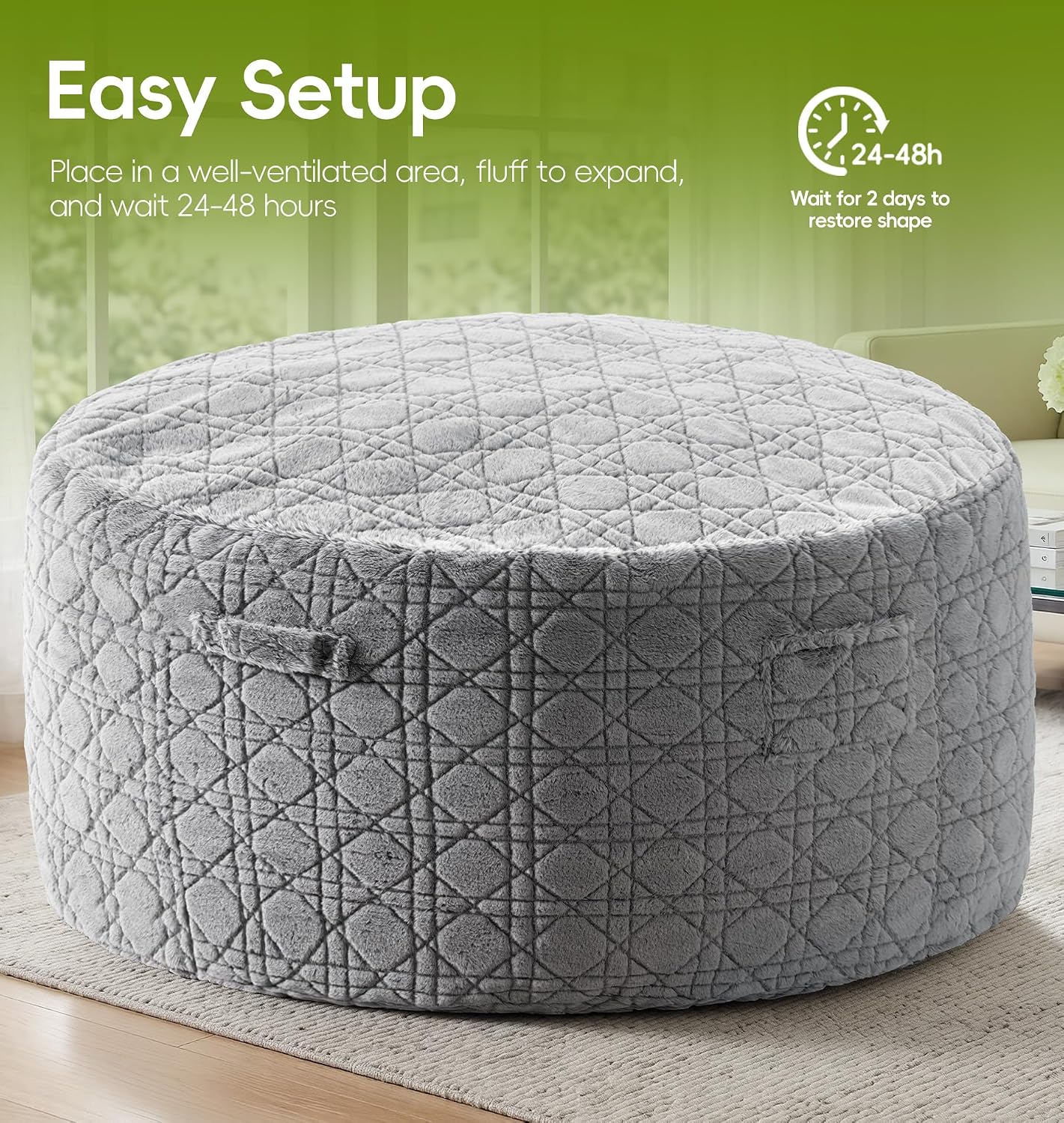 5FT Bean Bag Chair Oversized Bean Bags for Adults Large Bean Bag Beanbag Chair Washable Cover Quilted Plush Bean Bags Giant Memory Foam Bean Bag Chairs for Adults Pocket Bedrooms Living Room (Grey)