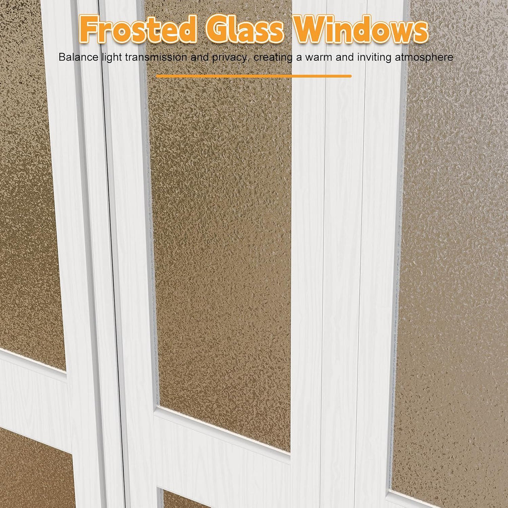 48X80in PVC Accordion Door with Latch&Handle&Hardware Kit, Double-Layer Thickened PVC Folding Interior Door with Frosted Glass - Blocks Views, Lets Light in, Utility&Room Divider (M)