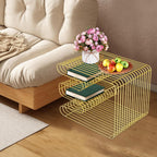 Compact Bedside Table, Modern Side Table, 12.59"*12.59"*16.14" End Table for Living Room Office Apartment, 110.23lbs Maximum Load Bearing Capacity (Gold)