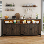 knoworld Buffet Sideboard with Storage Farmhouse with 4 Doors, 55'' Large Kitchen Storage Cabinet Wood Coffee Bar Buffet Table for Kitchen, Dining Room (Brown with Power Outlets & LED Light, 63in)
